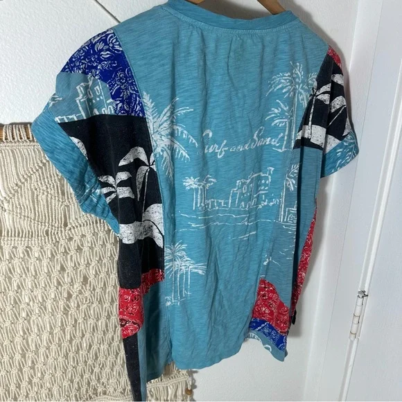 Anthropologie Pilcro Laguna Aqua Surf and Sand Graphic Patchwork Bandana Tee S - Picture 7 of 13